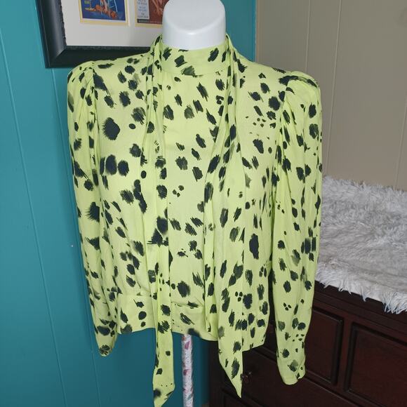 ASOS White High Neck Open Back Green With Abstract Splodge Black Print Size 6 - Picture 3 of 10